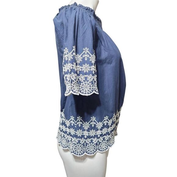 Abercrombie & Fitch vintage eyelet of shoulder top navy white small - Picture 7 of 10